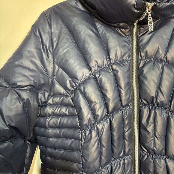 Guess Womens Jacket Quilted Puffer Insulated Zip Front Mock Collar Navy Blue M - Picture 13 of 16